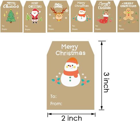 500 قطعة من ملصقات هدايا عيد الميلاد من BAISDY، ملصقات بطاقات هدايا ذاتية اللصق من Kraft Xmas لهدايا العطلات، صندوق هدايا، 3 × 2 بوصة in Kuwait