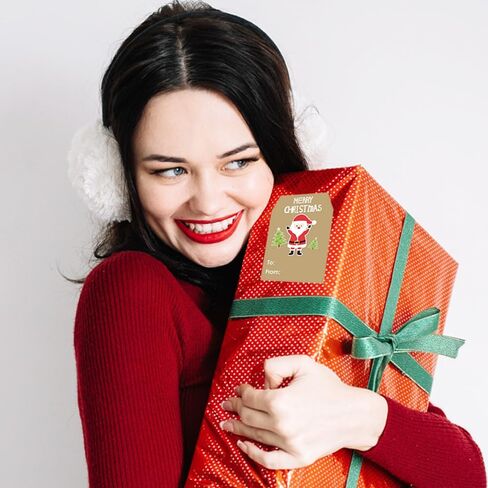 500 قطعة من ملصقات هدايا عيد الميلاد من BAISDY، ملصقات بطاقات هدايا ذاتية اللصق من Kraft Xmas لهدايا العطلات، صندوق هدايا، 3 × 2 بوصة in Kuwait