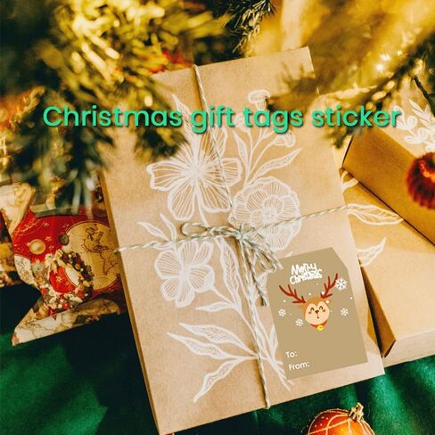 500 قطعة من ملصقات هدايا عيد الميلاد من BAISDY، ملصقات بطاقات هدايا ذاتية اللصق من Kraft Xmas لهدايا العطلات، صندوق هدايا، 3 × 2 بوصة in Kuwait