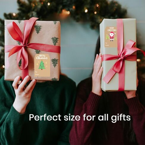 500 قطعة من ملصقات هدايا عيد الميلاد من BAISDY، ملصقات بطاقات هدايا ذاتية اللصق من Kraft Xmas لهدايا العطلات، صندوق هدايا، 3 × 2 بوصة in Kuwait