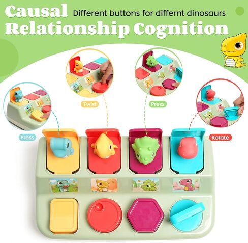 لعبة تفاعلية منبثقة، ألعاب أطفال منبثقة ألعاب تعليمية للأطفال من عمر 12 إلى 18 شهرًا، ألعاب أطفال على شكل ديناصور لعمر عام واحد، لعبة حيوانات منبثقة للسبب والتأثير المبكر للأطفال من سن 12 إلى 24 شهرًا in Kuwait