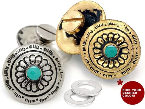 2 قطعة من CRAFTMEMORE 1/2 بوصة زهرة Conchos فو تركواز شكل دائري مصبوبات معدنية مطلية بالفضة زر خلفي CHS02 (برونزي) in Saudi Arabia