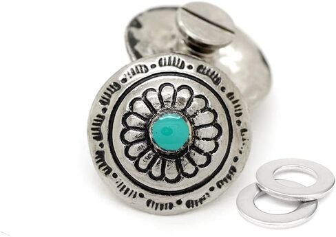 2 قطعة من CRAFTMEMORE 1/2 بوصة زهرة Conchos فو تركواز شكل دائري مصبوبات معدنية مطلية بالفضة زر خلفي CHS02 (برونزي) in Saudi Arabia