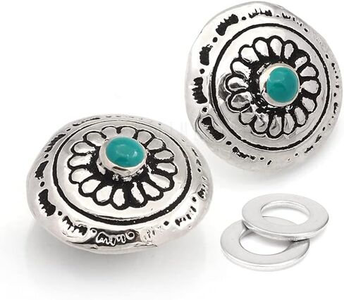 2 قطعة من CRAFTMEMORE 1/2 بوصة زهرة Conchos فو تركواز شكل دائري مصبوبات معدنية مطلية بالفضة زر خلفي CHS02 (برونزي) in Saudi Arabia