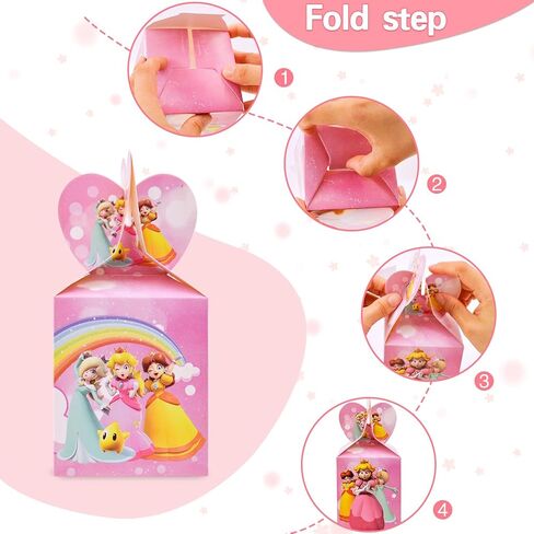 U-PTYTM 24pcs Peach Party Favor Gift Boxes, Princess Peach Birthday Party Favor Supplies Candy Box, Peach Party Snack Boxes for Kids, Anime Treat Boxes Party Supplies Decorations for Graduation in Kuwait