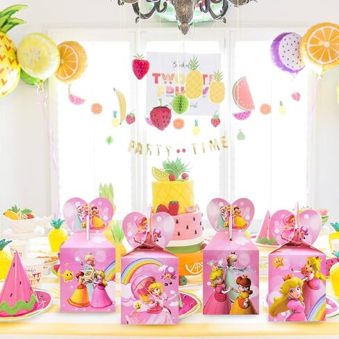 U-PTYTM 24pcs Peach Party Favor Gift Boxes, Princess Peach Birthday Party Favor Supplies Candy Box, Peach Party Snack Boxes for Kids, Anime Treat Boxes Party Supplies Decorations for Graduation in Kuwait