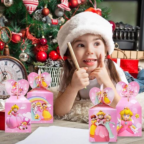 U-PTYTM 24pcs Peach Party Favor Gift Boxes, Princess Peach Birthday Party Favor Supplies Candy Box, Peach Party Snack Boxes for Kids, Anime Treat Boxes Party Supplies Decorations for Graduation in Kuwait