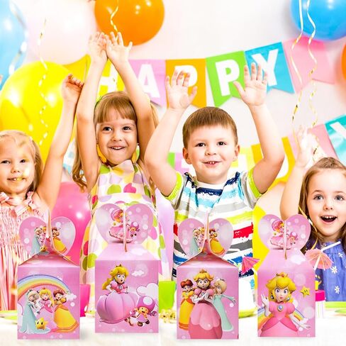 U-PTYTM 24pcs Peach Party Favor Gift Boxes, Princess Peach Birthday Party Favor Supplies Candy Box, Peach Party Snack Boxes for Kids, Anime Treat Boxes Party Supplies Decorations for Graduation in Kuwait