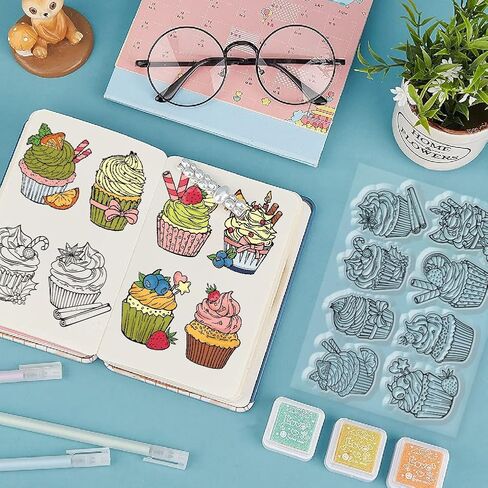 GLOBLELAND Cupcake Clear Stamps and Cutting Dies Cupcake Stamps and Embossing Die Cuts Silicone Stamp Cards and Metal Cutting Die for Card Making and DIY Embossing Scrapbooking in Saudi Arabia