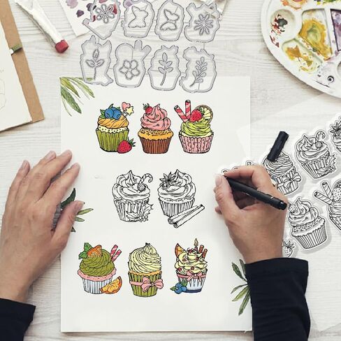 GLOBLELAND Cupcake Clear Stamps and Cutting Dies Cupcake Stamps and Embossing Die Cuts Silicone Stamp Cards and Metal Cutting Die for Card Making and DIY Embossing Scrapbooking in Saudi Arabia