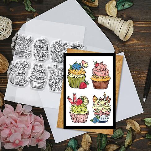GLOBLELAND Cupcake Clear Stamps and Cutting Dies Cupcake Stamps and Embossing Die Cuts Silicone Stamp Cards and Metal Cutting Die for Card Making and DIY Embossing Scrapbooking in Saudi Arabia