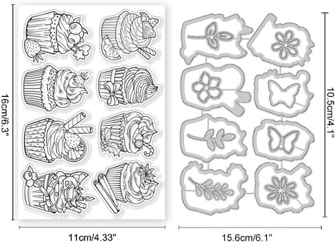 GLOBLELAND Cupcake Clear Stamps and Cutting Dies Cupcake Stamps and Embossing Die Cuts Silicone Stamp Cards and Metal Cutting Die for Card Making and DIY Embossing Scrapbooking in Saudi Arabia