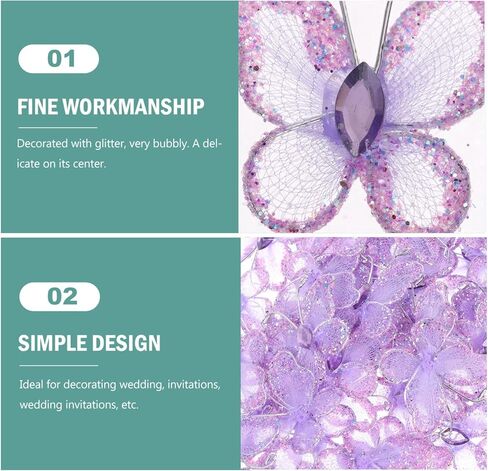 50 قطعة من الفراشات السلكية الأرجوانية من STOBOK DIY شبكة سلكية لامعة حرفية فراشة فراشة جدار ديكور زينة فراشة الزفاف لحفلات الزفاف والحفلات وزخارف الكيك in Kuwait