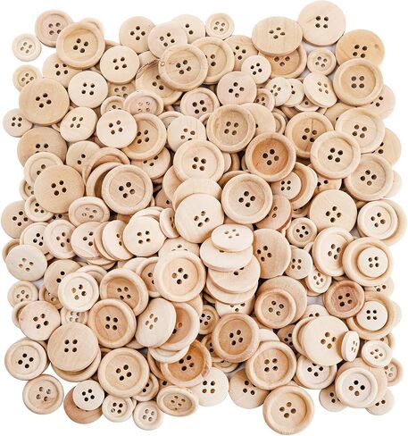 Tosnail 600 Pieces Wooden Buttons Round Blank Wood Buttons for Crafts and Sewing Project - 15mm, 20mm, 25mm, 4 Holes, Natural Color in Saudi Arabia