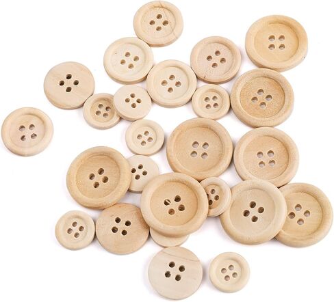 Tosnail 600 Pieces Wooden Buttons Round Blank Wood Buttons for Crafts and Sewing Project - 15mm, 20mm, 25mm, 4 Holes, Natural Color in Saudi Arabia