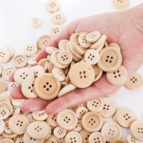 Tosnail 600 Pieces Wooden Buttons Round Blank Wood Buttons for Crafts and Sewing Project - 15mm, 20mm, 25mm, 4 Holes, Natural Color in Saudi Arabia