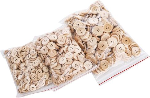 Tosnail 600 Pieces Wooden Buttons Round Blank Wood Buttons for Crafts and Sewing Project - 15mm, 20mm, 25mm, 4 Holes, Natural Color in Saudi Arabia