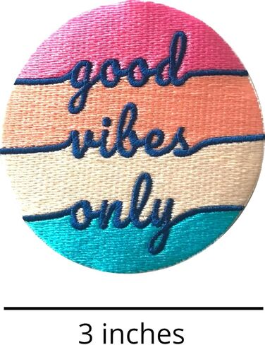 Good Vibes Patch Iron On/Sew On, 3 in - Fully Embroidered Cool Patch by PatchClub in Kuwait