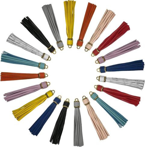 20 قطعة من شرابات البولي يوريثان الملونة من Qililandiy شرابة من الجلد الصناعي وقلادات من الجلد السويدي مع أغطية ذهبية لسلسلة المفاتيح وأشرطة الهاتف المحمول DIY إكسسوارات المجوهرات in Kuwait