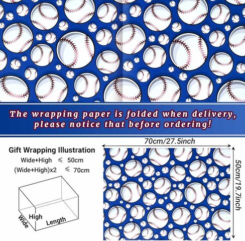 12 Sheets 28 * 20 Inches Baseball Gift Wrap Paper, Blue Red White Sports Wrapping Paper for Boys Girls for Baseball Theme Birthday Party DIY Crafts in Saudi Arabia