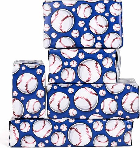 12 Sheets 28 * 20 Inches Baseball Gift Wrap Paper, Blue Red White Sports Wrapping Paper for Boys Girls for Baseball Theme Birthday Party DIY Crafts in Saudi Arabia