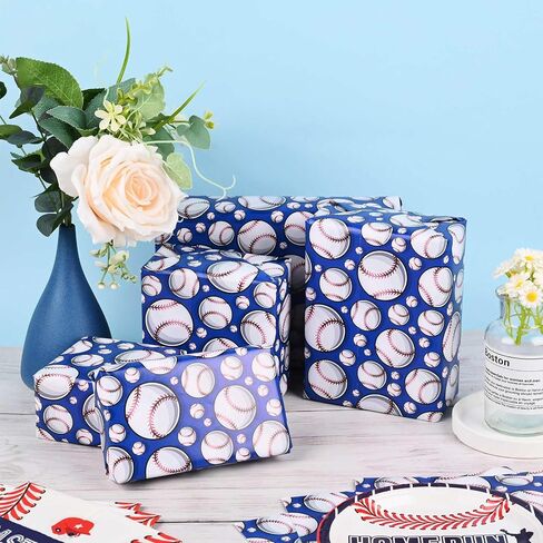 12 Sheets 28 * 20 Inches Baseball Gift Wrap Paper, Blue Red White Sports Wrapping Paper for Boys Girls for Baseball Theme Birthday Party DIY Crafts in Saudi Arabia