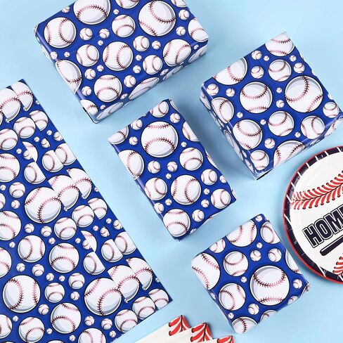 12 Sheets 28 * 20 Inches Baseball Gift Wrap Paper, Blue Red White Sports Wrapping Paper for Boys Girls for Baseball Theme Birthday Party DIY Crafts in Saudi Arabia