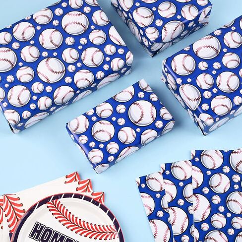12 Sheets 28 * 20 Inches Baseball Gift Wrap Paper, Blue Red White Sports Wrapping Paper for Boys Girls for Baseball Theme Birthday Party DIY Crafts in Saudi Arabia
