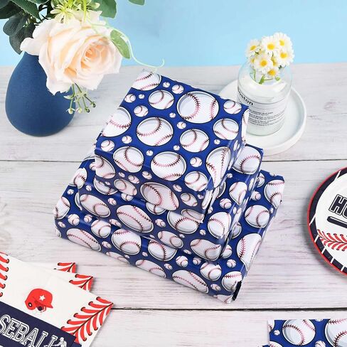 12 Sheets 28 * 20 Inches Baseball Gift Wrap Paper, Blue Red White Sports Wrapping Paper for Boys Girls for Baseball Theme Birthday Party DIY Crafts in Saudi Arabia