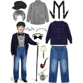 AOTHSO 14 Pieces 100 Days of School Costume Set Kids Old Man Costume Kit Grandpa Costume Accessories for Kids Boys Cosplay in Kuwait