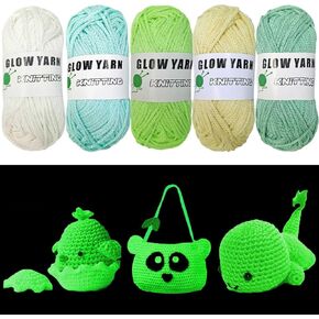 5 Rolls Glow in The Dark Yarn, Luminous Crochet Yarn for Crocheting, DIY Knitting Glow Yarn for Arts Crafts Party Halloween Christmas Supplies