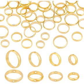 PH PandaHall 28pcs 14K Gold Round Bead Frame, 7 Sizes Brass Circle Frame Connectors 6 7 8 9 10 11 12mm Golden Loose Beads Two Hole Frame Spacer Beads for Beading Earring Bracelet Necklace Making