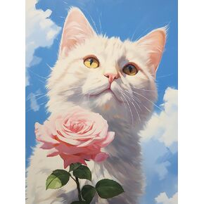 CHOSIGHT 5D Diamond Painting Cat Kits, DIY Paint with Diamond Art Flower Round Full Drill Crystal Rhinestone Embroidery Pictures Crafts for Home Wall Decor 12x16 inch in Kuwait