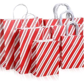Qilery 24 Pcs Christmas Wrapped Treat Bags with Handles Assorted Sizes Gift Bags Shopping Kraft Bags Candy Cane Striped Paper Gift Bags for Business, Christmas, Party Favor Supplies, 3 Sizes in Saudi Arabia