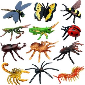 Higherbros 12 PCS Realistic Insect Animal Figurines, Assorted Plastic Bug Animal Toys Set for Birthday Cake Topper, Garden Decoration, Party Favors, Kids School Project