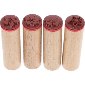 Sewroro Vintage Decor 4Pcs Round Wood Rubber Stamp Wooden Stamps Vintage Wooden Rubber Pattern Stamps for Scrapbooking and DIY Craft Vintage Scrapbook