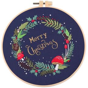 Stamped Embroidery Starters Kits with Pattern for Beginners Merry Christmas Mushroom Flower with Hoops Cloth Color Threads Cross Stitch Kits Needlework Art for Adults Students Home Decoration in Saudi Arabia