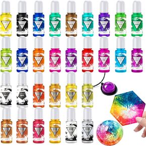 Alcohol Ink Set 30 Bottles - 20 Vibrant Color with 10 Metallic Colors Alcohol-Based Ink for Epoxy Resin Art, Resin Petri Dish Making - Alcohol Color Dye for Yupo, Painting, DIY Tumbler - 0.35oz Each