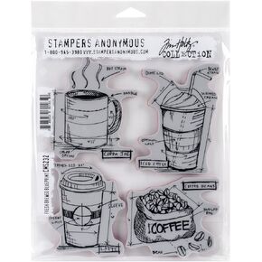 Stampers Anonymous Cling Mounted Stamp Fresh Brewed Blueprint، 7 × 8.5، أحمر، أسود