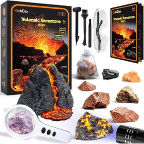 GobiDex Volcano Gemstone Dig Kit - Science Kits for Kids Ages 6-12, Dig for Flame Stone, Collection Real Raw Stones, STEM Activities Gemstone Toys, Great Educational Geology Gifts for Boys and Girls in Kuwait