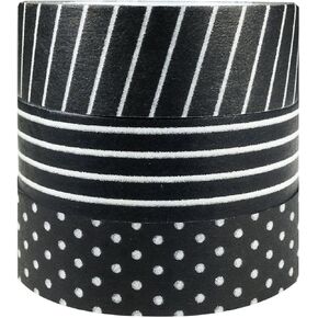 allydrew Set of 3 Washi Tape Rolls Washi Masking Tapes (Black & White Washi Tapes)