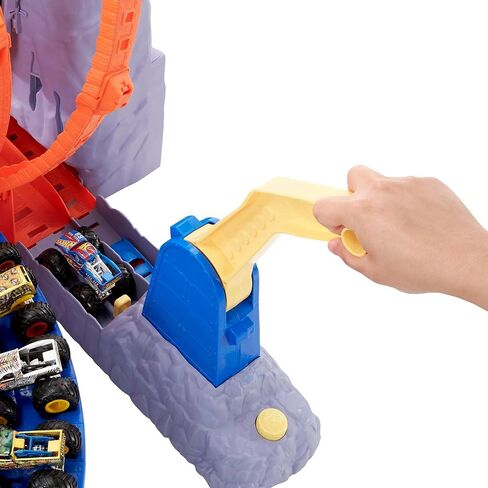 Hot Wheels Monster Trucks T-Rex Volcano Playset with 1:64 Scale Race Ace Toy Truck & 1 Toy Car, Track Set with Dinosaur Nemesis in Saudi Arabia