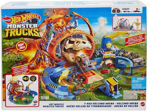 Hot Wheels Monster Trucks T-Rex Volcano Playset with 1:64 Scale Race Ace Toy Truck & 1 Toy Car, Track Set with Dinosaur Nemesis in Saudi Arabia