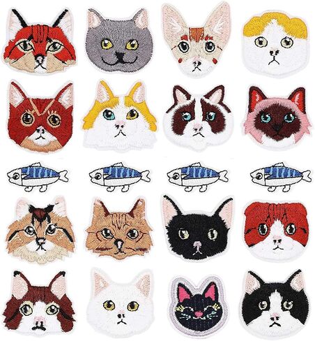 Woohome 20 PCS Cat and Fish Iron On Patches Assorted Cute Kitten Mini Cats Sew On Patches DIY Decoration or Repair, Embroidered Appliques for Clothing Backpacks Jeans T-Shirt Caps Shoes in Saudi Arabia