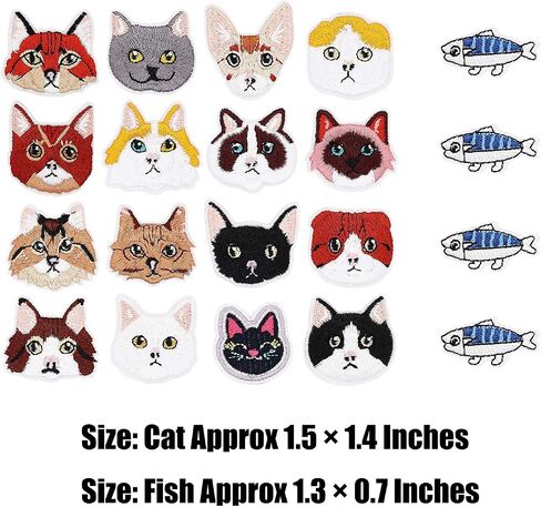 Woohome 20 PCS Cat and Fish Iron On Patches Assorted Cute Kitten Mini Cats Sew On Patches DIY Decoration or Repair, Embroidered Appliques for Clothing Backpacks Jeans T-Shirt Caps Shoes in Saudi Arabia