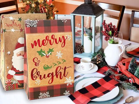 24 Christmas Cookie Bags for Gift Giving with Xmas 80 Gifts Stickers,Small Assorted holiday party Paper Kraft favor Goody Boxes Bulk for Packing,food treat container for wrapping in Kuwait