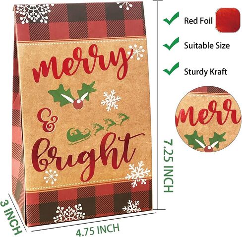 24 Christmas Cookie Bags for Gift Giving with Xmas 80 Gifts Stickers,Small Assorted holiday party Paper Kraft favor Goody Boxes Bulk for Packing,food treat container for wrapping in Kuwait