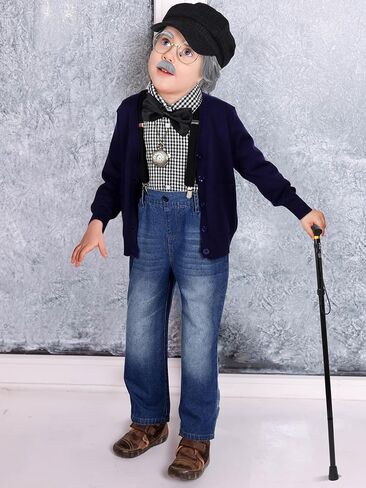 AOTHSO 14 Pieces 100 Days of School Costume Set Kids Old Man Costume Kit Grandpa Costume Accessories for Kids Boys Cosplay in Kuwait