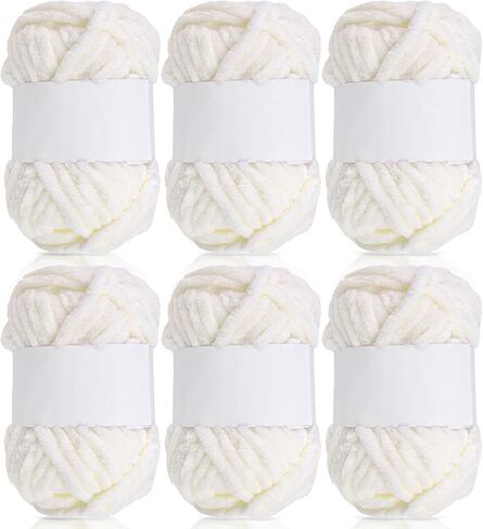 6 Pieces Plush Yarn, Soft Velvet Yarn Chenille Yarn for Crocheting Super Bulky 300g (328yds) Baby Blanket Yarn, Milk White Yarn for Knitting Sweaters, Scarves, Shawls, Cushions, DIY Crafts in Saudi Arabia