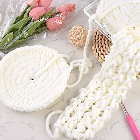 6 Pieces Plush Yarn, Soft Velvet Yarn Chenille Yarn for Crocheting Super Bulky 300g (328yds) Baby Blanket Yarn, Milk White Yarn for Knitting Sweaters, Scarves, Shawls, Cushions, DIY Crafts in Saudi Arabia